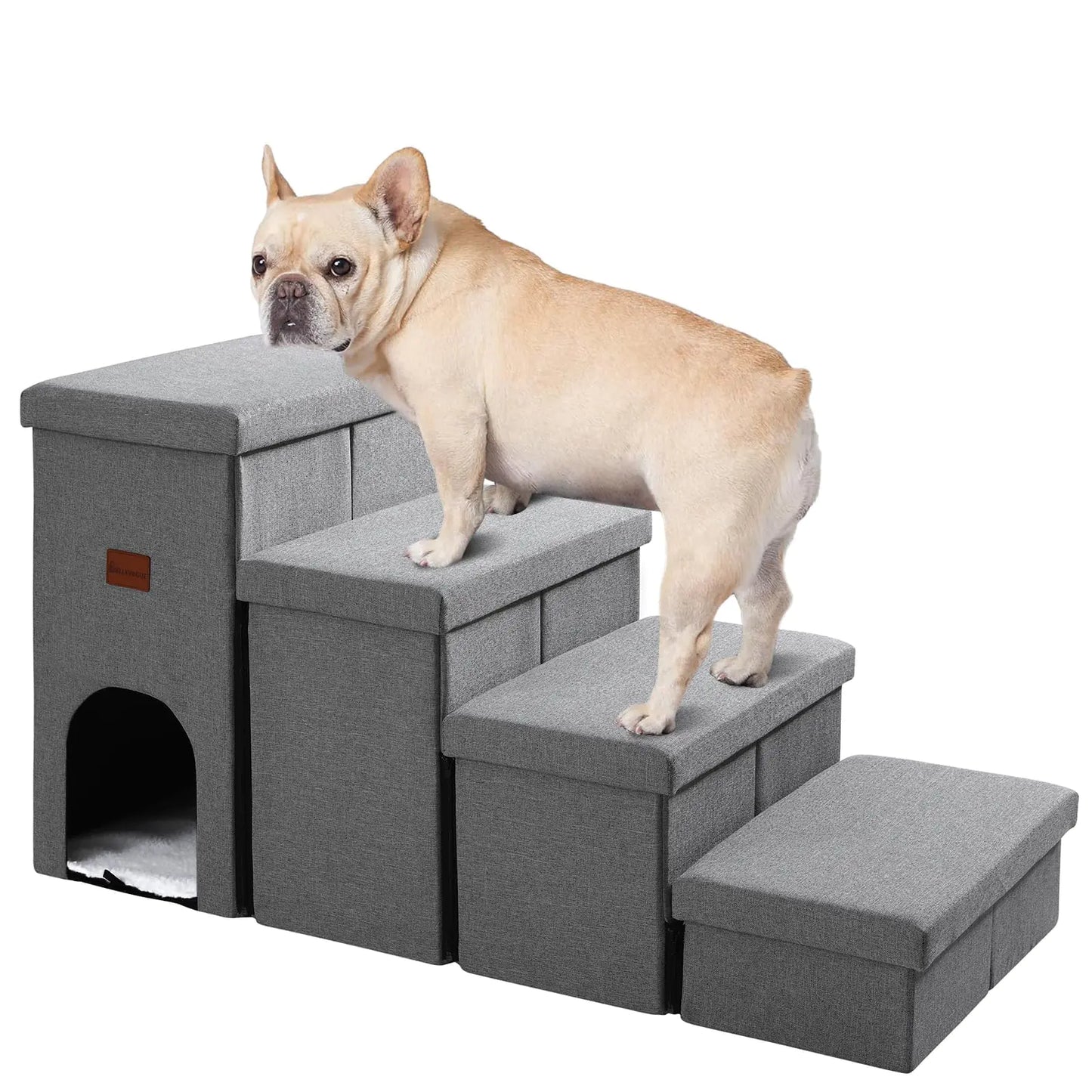 JOLLYVOGUE 4-Tier Pet Stairs with Storage β Foldable, Non-Slip Dog Steps for Beds & Couches