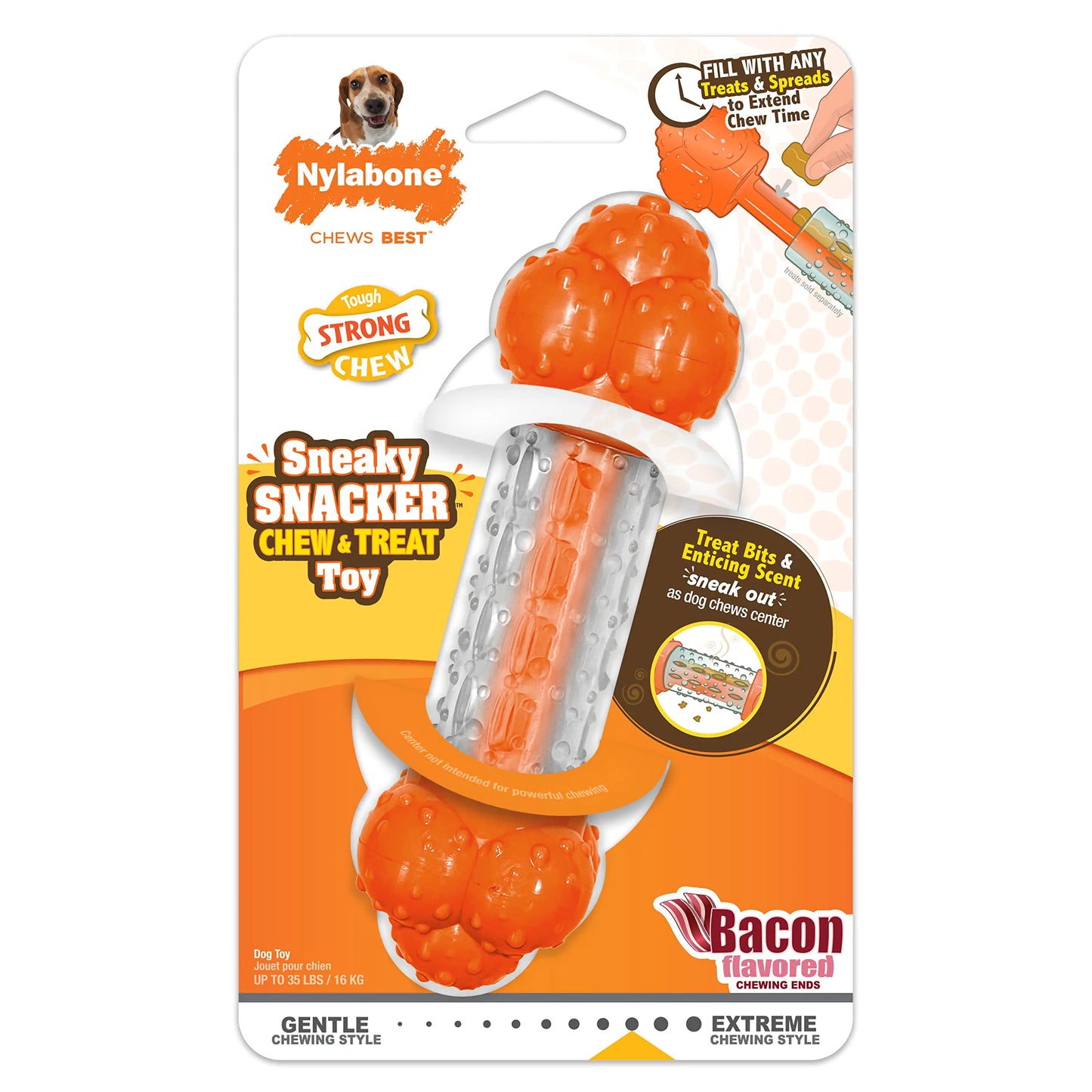 Nylabone Sneaky Snacker Treat & Chew Toy – Bacon Flavor (Up to 35 lbs)