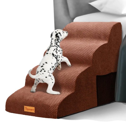 Topmart 4-Step Dog Stairs – Foam Pet Steps for Couch & Bed, Non-Slip, Washable Cover (Brown)