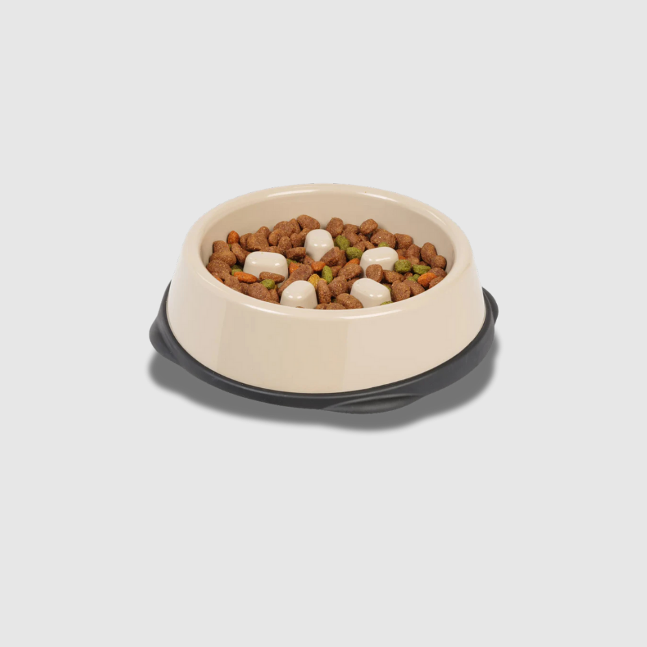 IRIS USA™ SmartBowl – 2-Cup Slow Feeder for Small & Short-Snouted Dogs (Beige/Black)