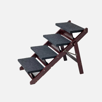 Foldable Wooden 4-Step Pet Stairs & Ramp – Portable Dog Ladder for Bed & Car (Up to 110 lbs)