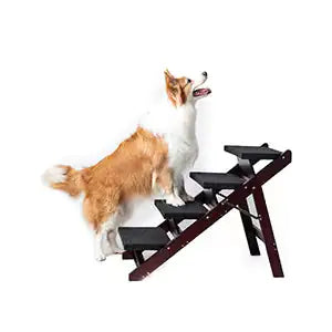 Foldable Wooden 4-Step Pet Stairs & Ramp – Portable Dog Ladder for Bed & Car (Up to 110 lbs)