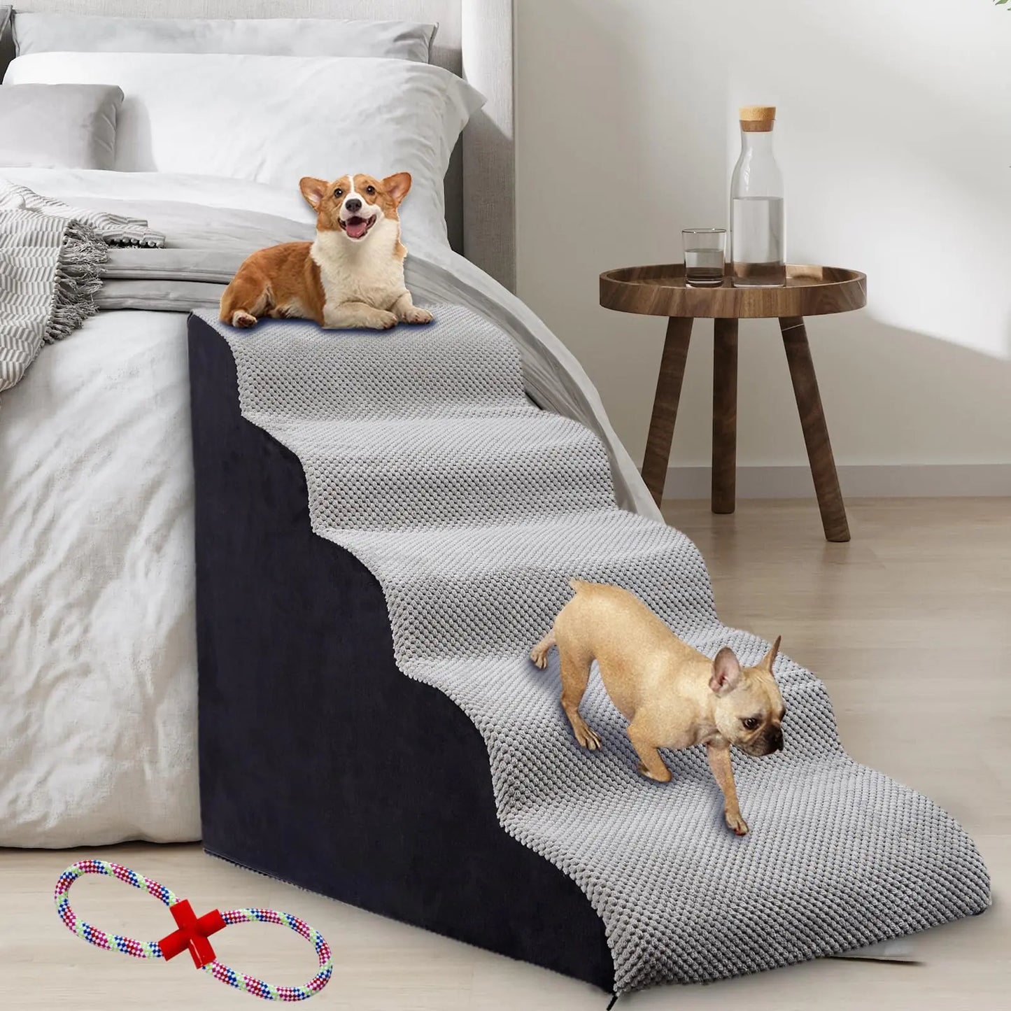5-Step Dog Stairs – 24" High, Non-Slip Foam Pet Steps for Beds & Couches, Washable Cover (Light Grey)