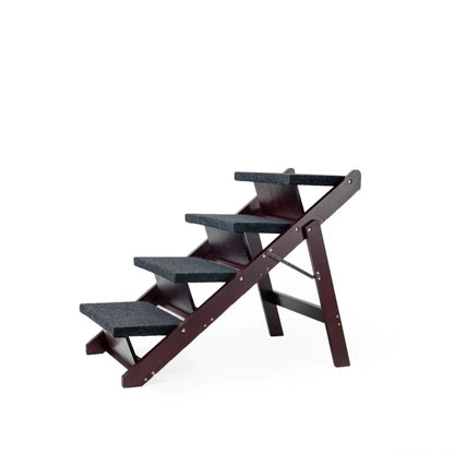 Foldable Wooden 4-Step Pet Stairs & Ramp – Portable Dog Ladder for Bed & Car (Up to 110 lbs)