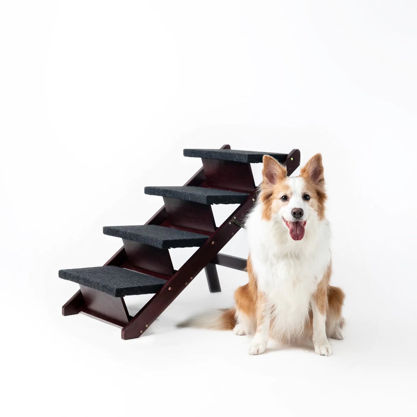 Foldable Wooden 4-Step Pet Stairs & Ramp – Portable Dog Ladder for Bed & Car (Up to 110 lbs)